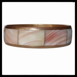Brass Bangle Bracelet With Pink Inlay Shell
